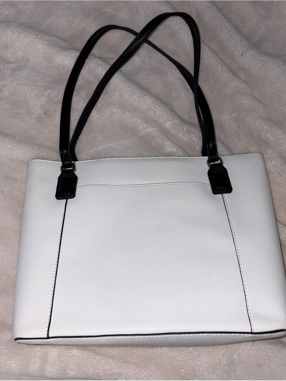 White Purse Tote Bag with Black Trim and Bow Accent